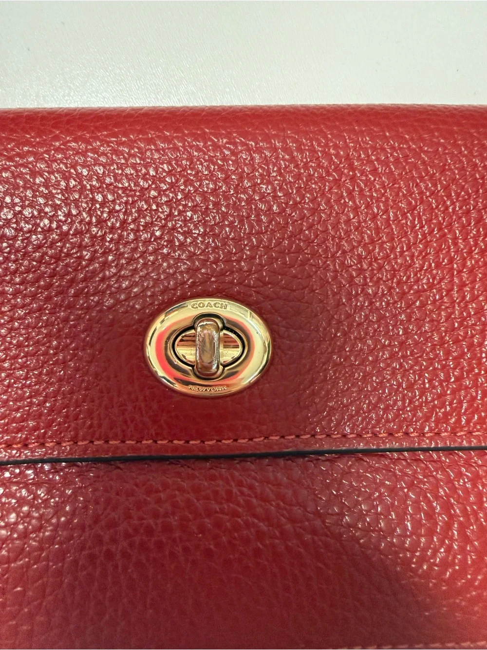 Coach Red Pebbled Leather Turnlock Wristlet Clutch
